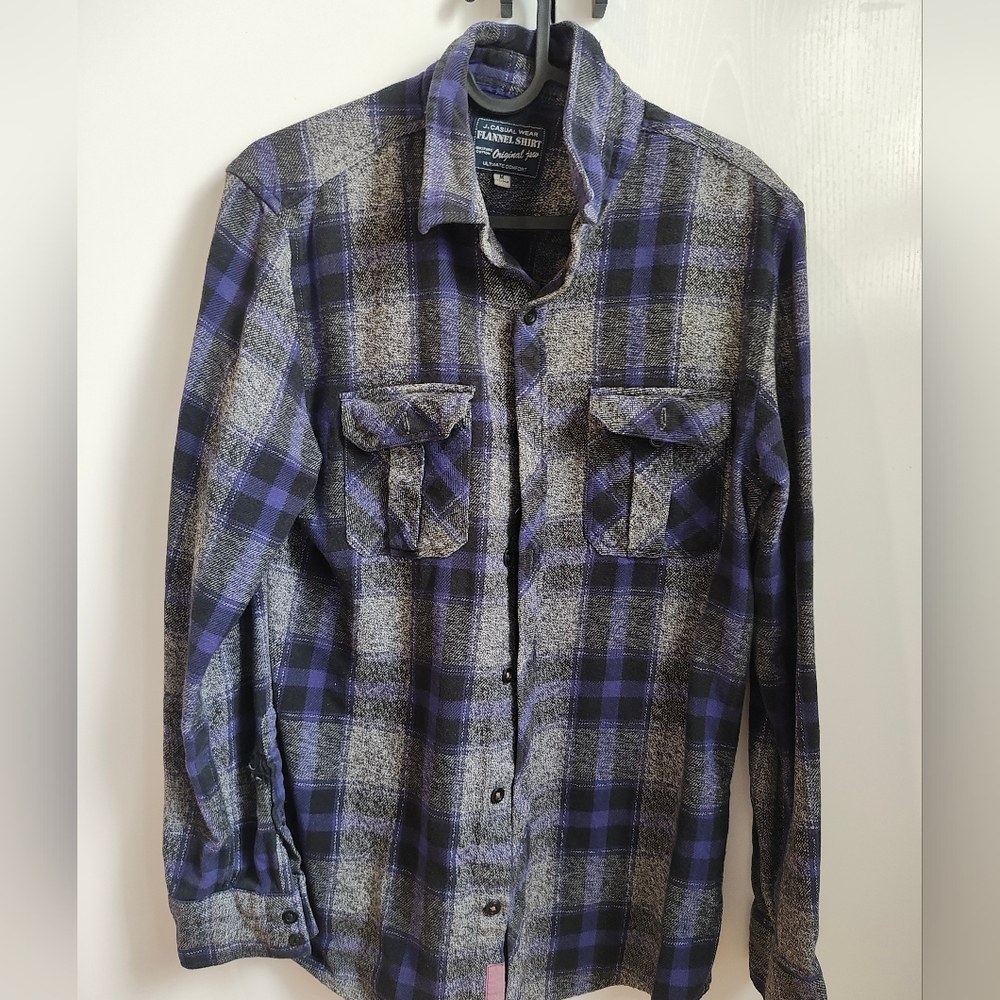 Blue and Gray Plaid Button-Up Shirt